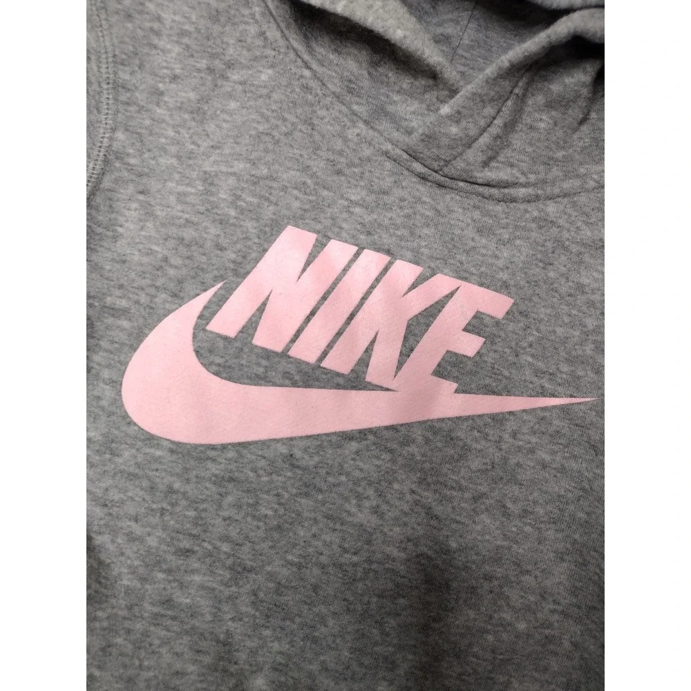 Nike Girls Gray Pink Logo Pullover Hoodie Sweatshirt Size 6